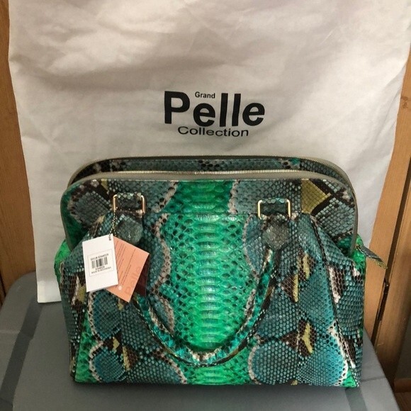 The Pelle Python Skin Bag Collection Green, Blue and Yellow - Picture 1 of 10